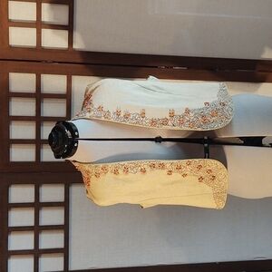 Central Park Beaded and Embroidered Gold Linen Vest Sz L